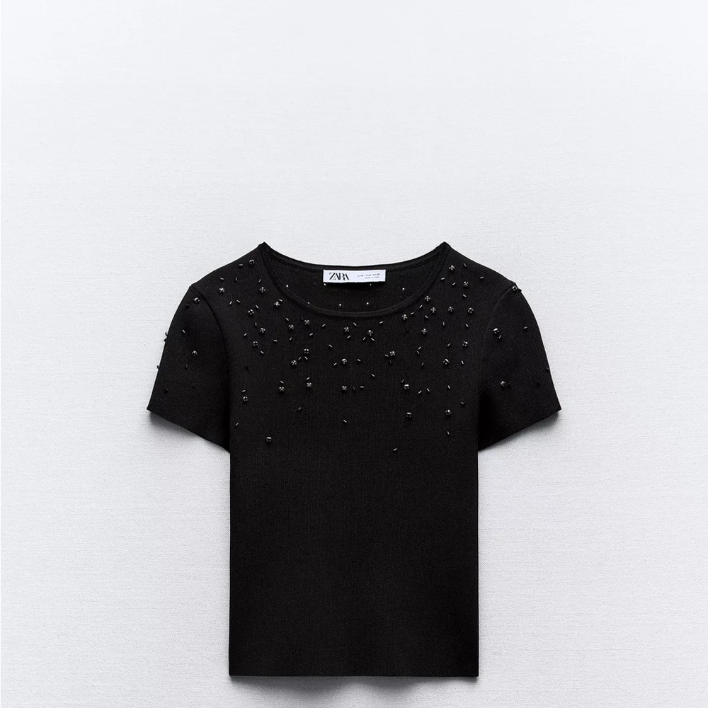 Zara Black Beaded KNIT Top
